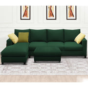 Rihan 8 Seater L Shape Sofa Set with Ottoman for Living Room (Green Fabric) Left Side Sofa