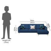 Falco RHS 4 Seater L Shape Sofa Set for Living Room (Blue Fabric) Premium Fabric Sofa