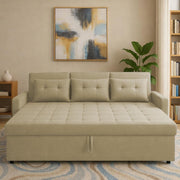Casaliving Treshta 3 Seater Pull-Out Premium Fabric Sofa Cum Bed Sofa Set for Living Room (Cream Fabric Color) Premium Fabric Sofa Set for Living Room Sofa Cum Bed