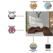 Sheron U Shaped Compressed Sofa Set for Living Room with Spacious Boucle Couch Set Living Rooms, (Brown Fabric) Premium Fabric U Shape Sofa for Living Room