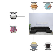 Ragno 8 Seater U Shape Sofa Set for Living Room (Black Fabric) Premium Fabric Sofa