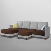 Swaloni LHS 6 Seater L Shape Sofa Set with Center Table for Living Room (Brown Grey) Premium Fabric Sofa