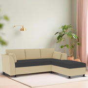 Blustin RHS 4 Seater L Shape Sofa Set for Living Room (Cream Black Fabric) Premium Fabric Sofa