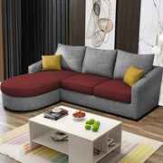 Shrank Round Lounger L Shape 4 Seater Sofa Set for Living Room (Maroon Grey) Fabric Sofa | LHS
