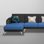 Falco LHS 6 Seater L Shape Sofa Set for Living Room (Blue Black Fabric) Premium Fabric Sofa
