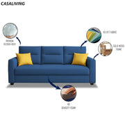 Evona 3 Seater Sofa Set for Living Room (Blue Colour Fabric) Premium Fabric Sofa