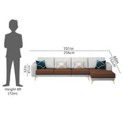 Falco RHS 6 Seater L Shape Sofa Set for Living Room (Brown Grey Fabric) Premium Fabric Sofa