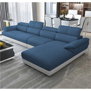 Amok 6 Seater L Shape Sofa Set for Living Room (Blue Grey Leathertte) Right Side