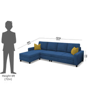 Casaliving Gerio 6 Seater LHS L Shape Sofa Set for Living Room (Blue Fabric) Premium Fabric Sofa