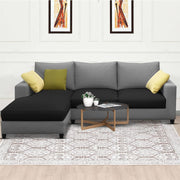 Rihan 4 Seater L Shape Sofa Set Living Room (Black Grey Fabric) Left Side Sofa