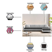 Garcia LHS 6 Seater L Shape Sofa Set for Living Room (Black Grey - Colour) Premium Fabric Sofa Set