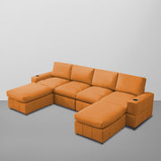 Rone 6 Seater L-Shaped & U-Shaped Sofas Set for Living Room – (Orange Colour Fabric) Premium Comfort Sofa