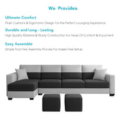 Aden LHS 6 Seater L Shape Sofa Set with 2 Puffy for Living Room (Black Grey Colour Fabric) Premium Fabric Sofa Set for Living Room