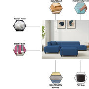 Casaliving Geletin 6 Seater LHS L Shape Sofa Set with Ottoman for Living Room (Blue Fabric) Premium Fabric Sofa