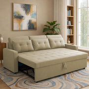 Casaliving Treshta 3 Seater Pull-Out Premium Fabric Sofa Cum Bed Sofa Set for Living Room (Cream Fabric Color) Premium Fabric Sofa Set for Living Room Sofa Cum Bed