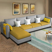 Asser LHS 6 Seater L Shape Sofa Set for Living Room (Yellow Grey) Premium Fabric Sofa