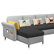 Ventos LHS 6 Seater L Shape Sofa Set for Living Room (Black Grey) Premium Velvet Fabric