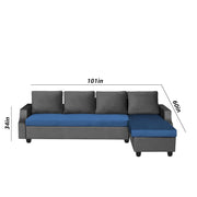 Asper RHS 6 Seater L Shape Sofa Set for Living Room (Black Blue Fabric) Premium Fabric Sofa