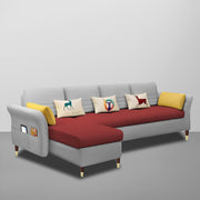 Ventos LHS 6 Seater L Shape Sofa Set for Living Room (Maroon Grey) Premium Velvet Fabric