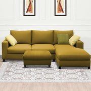 Rihan 4 Seater L Shape Sofa Set with Ottoman for Living Room (Yellow Fabric) Right Side Sofa