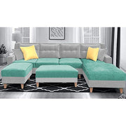 Casaliving Mallan RHS 8 Seater L Shape Sofa Set with Ottoman for Living Room (Blue Grey Fabric)