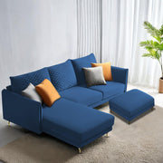 Casaliving Stanly LHS 4 Seater L Shape Sofa with Center Table for Living Room (Blue Fabric)