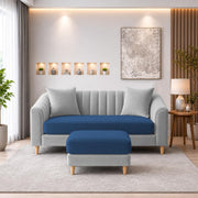 Casaliving Doraldo 2 Seater with Ottoman Sofa Set for Living Room (Black Colour) Premium Fabric Sofa Set