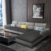 Francis 6 Seater Sofa Set for Living Room (Black Grey Fabric) Right Side Sofa