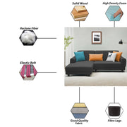 Casaliving Kaven LHS 4 Seater L Shape Sofa Set for Living Room (Black Fabric)