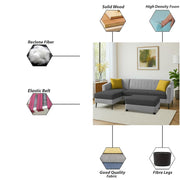 Neyami LHS 4 Seater with Ottoman L Shape Sofa Set for Living Room (Black Grey) Premium Fabric Sofa Set