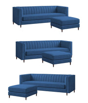 Casaliving Travis 4 Seater L Shape Convertible Sofa Set for Living Room, 3 Seater & Ottoman Modular Sectional Couch for Small Space (Blue Colour) Fabric