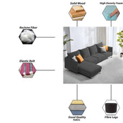 Casaliving Stanly LHS 6 Seater L Shape Sofa Set for Living Room (Black Fabric)