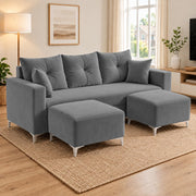 Casaliving Euron 4 Seater L Shape Convertible Sofa Set for Living Room, 3 Seater & 2 Ottoman Modular Sectional Couch for Small Space (Black Colour) Fabric