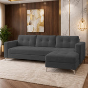 Casaliving Flexora Modern Velvet Fabric Upholstered 3 Seater Sofa Set with Ottoman for Living Room, Premium Velvet Fabric Sofa (Black Colour)