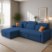 Casaliving Gagnon LHS 4 Seater L Shape Corner Sofa Cum Bed for Living Room with Storage (Black Fabric) Premium Fabric Sofa Cum Bed