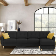 Lizel RHS 6 Seater L Shape Sofa Set for Living Room (Black Fabric) Premium Velvet Fabric Sofa