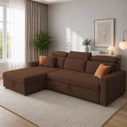 Casaliving Gagnon LHS 4 Seater L Shape Corner Sofa Cum Bed for Living Room with Storage (Black Fabric) Premium Fabric Sofa Cum Bed