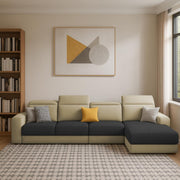 Orion RHS 6 Seater L Shape Sofa Set for Living Room (Cream Black Colour) Premium Fabric Sofa