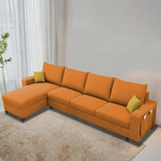 Casaliving Porto LHS 6 Seater L Shape Sofa Set for Living Room (Black Fabric) Premium Velvet Fabric