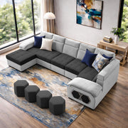 Auren 12 Seater L-Shape Comfortable Sectional Sofa Set with Ottoman for Living Room (Black Grey) Premium Fabric Sofa