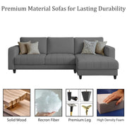 Oslo 4 Seater RHS L Shape Sofa Set for Living Room (Dark Grey Fabric) Premium Fabric Sofa Set for Living Room