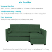 Megan RHS 4 Seater L Shaped Sofa Cum Bed for Living Room (Green Fabric) Premium Fabric Sofa