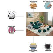 Samra LHS 4 Seater L Shape Sofa Set with 4 Puffy for Living Room (Pine Grey Fabric) Premium Fabric Sofa