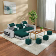 Samra LHS 4 Seater L Shape Sofa Set with 4 Puffy for Living Room (Pine Grey Fabric) Premium Fabric Sofa