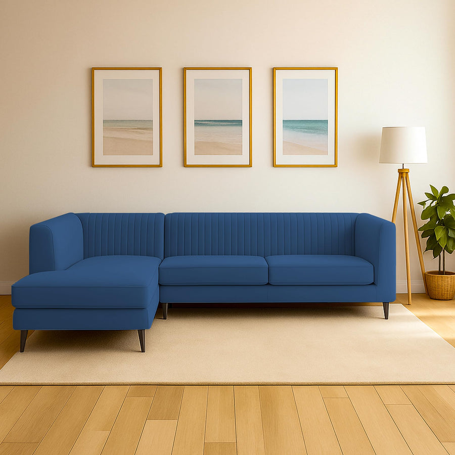 Casaliving Markfest LHS 6 Seater L Shape Sofa Set for Living Room (Blue Colour) Premium Fabric Sofa Set