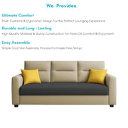 Evona 3 Seater Sofa Set for Living Room (Cream Black Colour Fabric) Premium Fabric Sofa