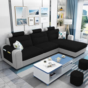 Lanorome RHS 4 Seater L Shape Sofa Set for Living Room- (Black Grey) Premium Fabric Sofa