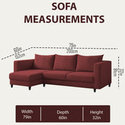Mikasa 4 Seater LHS L Shape Sofa Set for Living Room (Maroon Fabric) Premium Fabric Sofa Set for Living Room