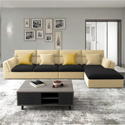 Delton RHS 6 Seater L Shape Sofa Set for Living Room (Cream Black) Premium Fabric