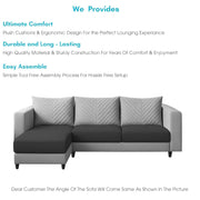 Mikasa 4 Seater LHS L Shape Sofa Set for Living Room (Black Grey Fabric) Premium Fabric Sofa Set for Living Room